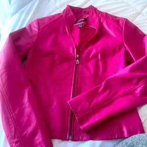 Bright pink leather jacket